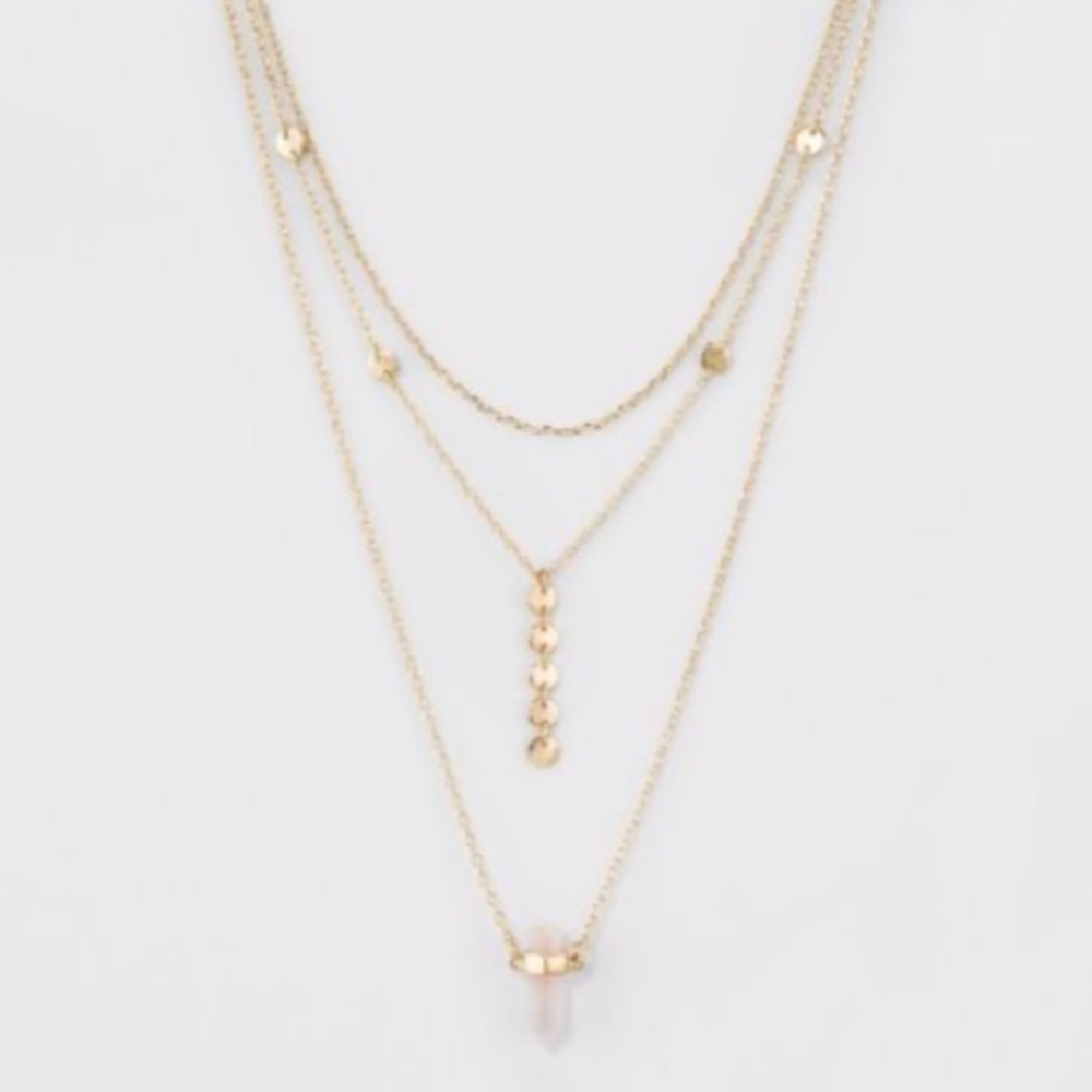 Baublebar Layered Necklace Pink Quartz Crystal